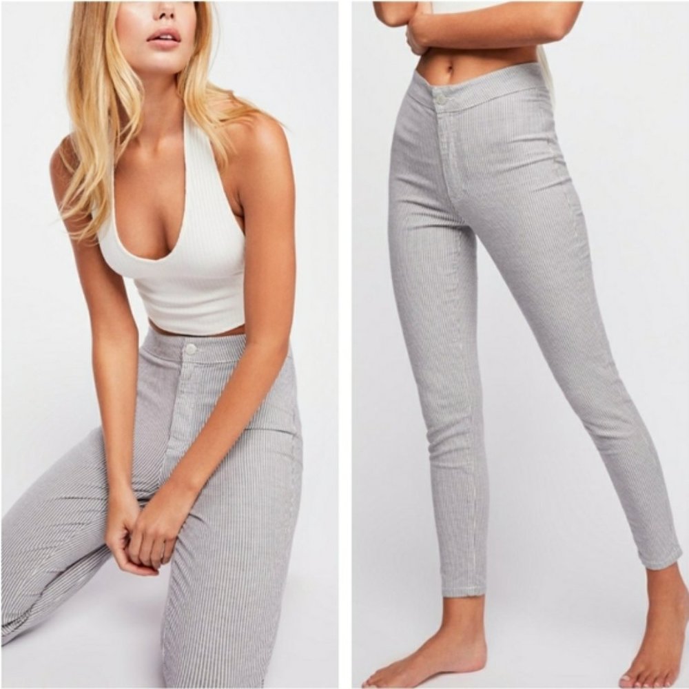 ❤️SOLD Free People Belle Skinny Striped High Waist Stretchy Casual Pants 25 - Picture 2 of 8